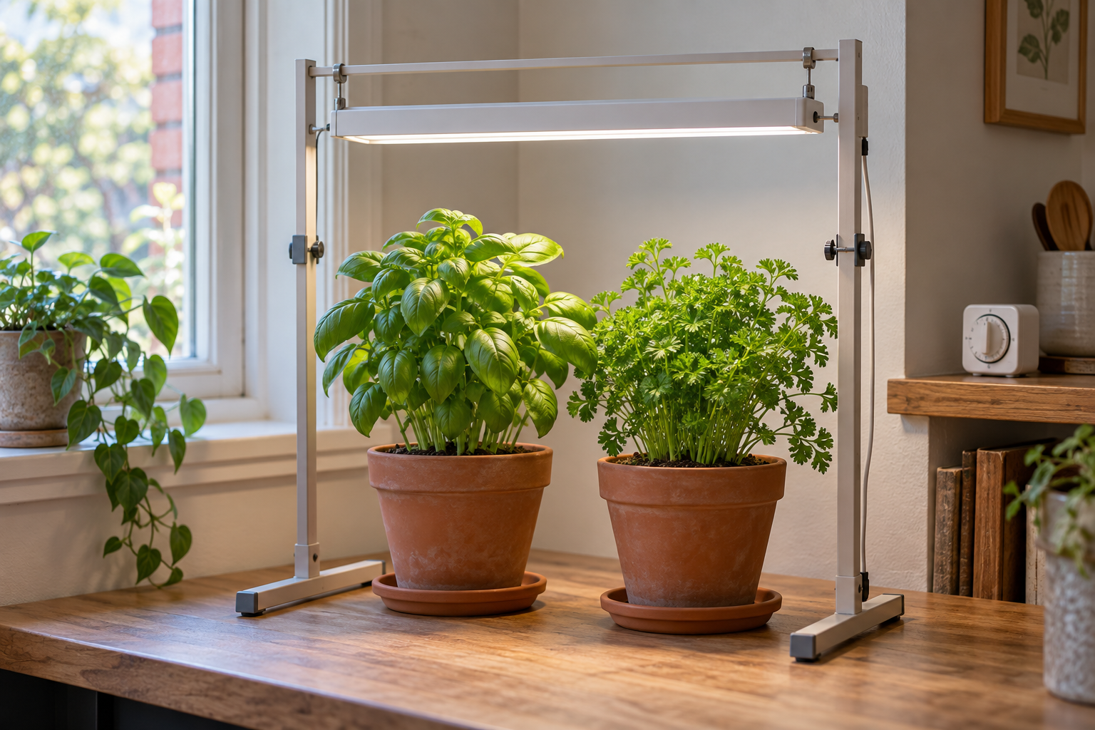 작은 허브 선반의 식물등: 크기·설치·타이머 비교하기