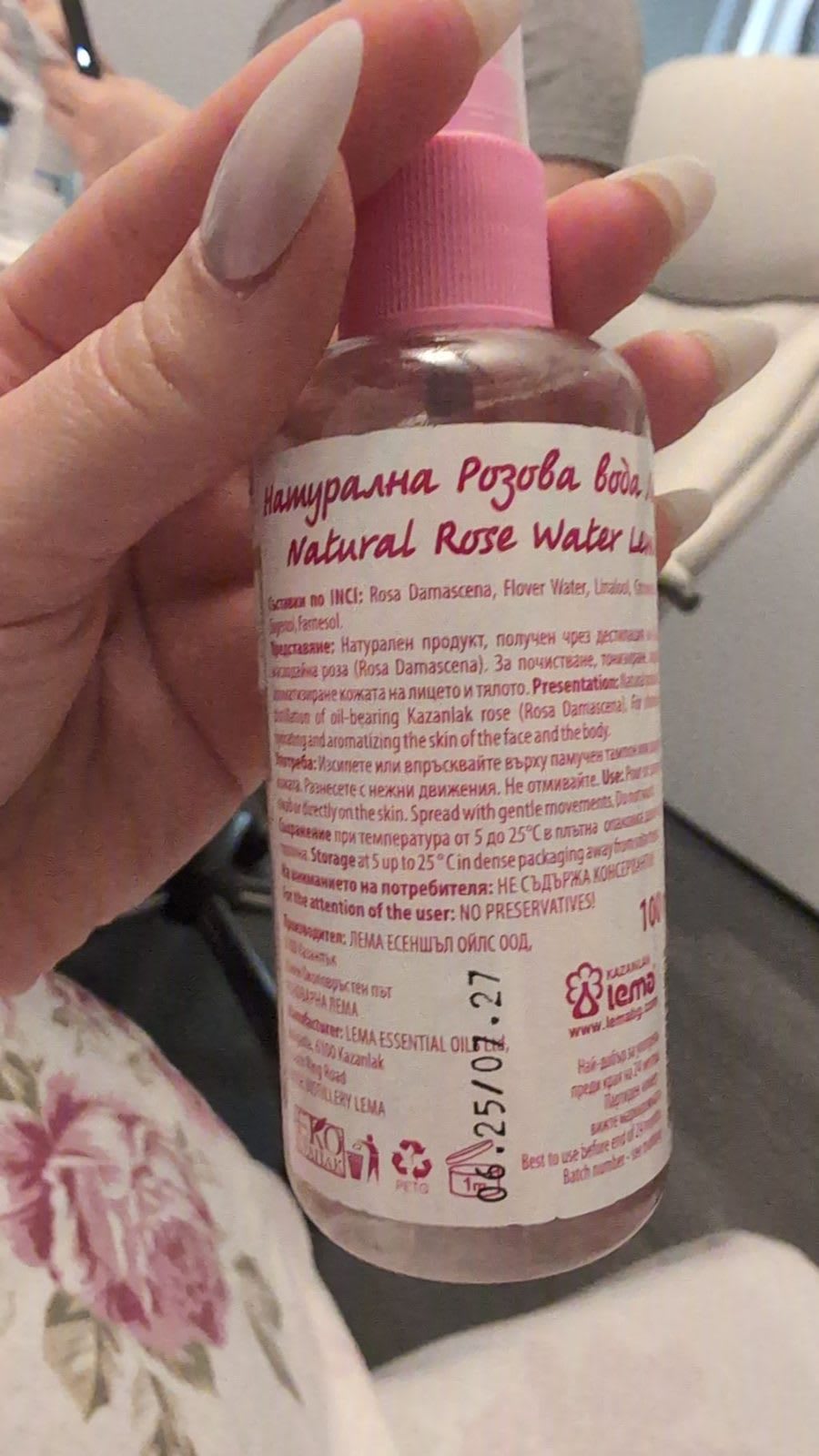 Lema Natural Rose Water product label