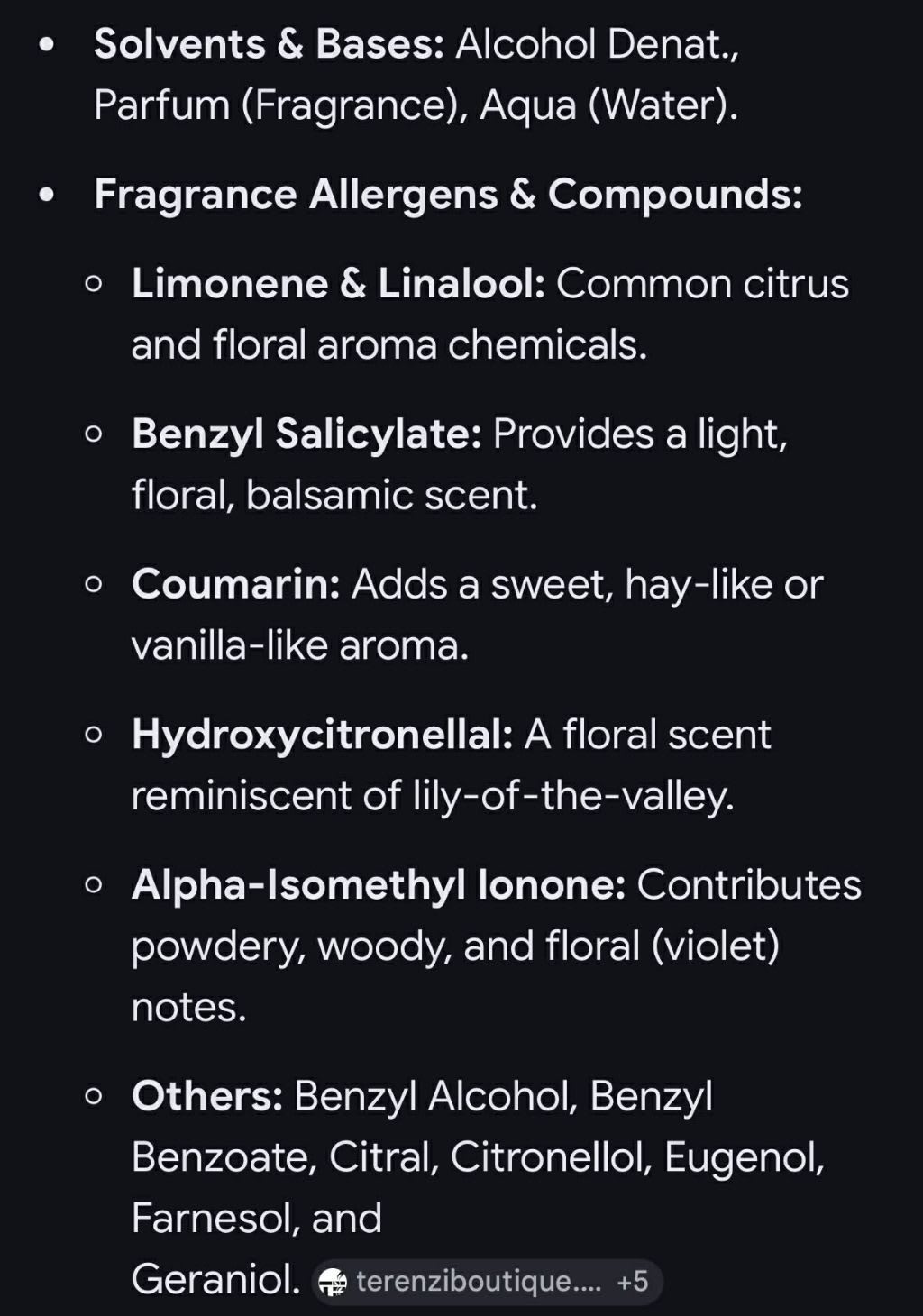 Unknown Perfume/Fragrance Product label