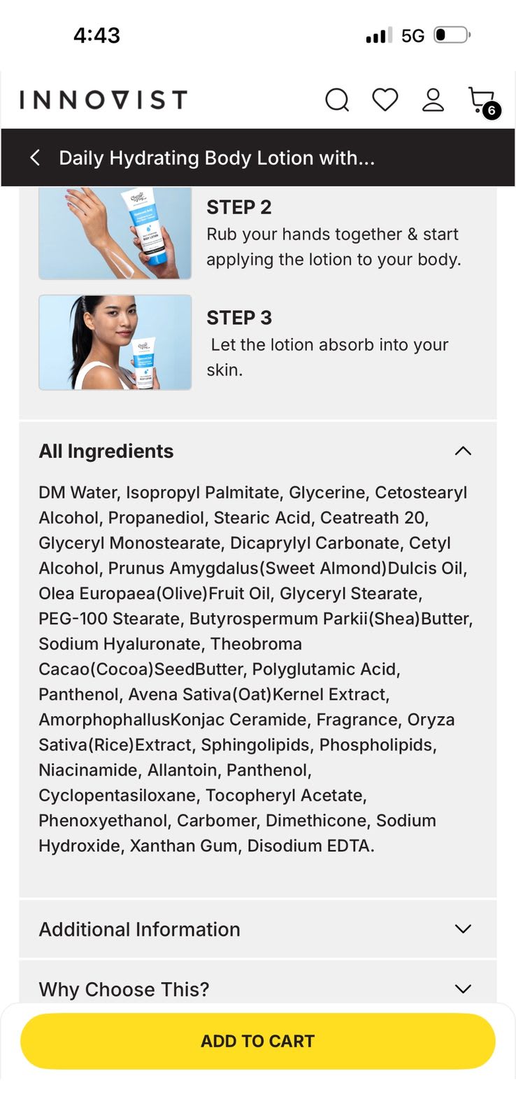 Innovist Daily Hydrating Body Lotion label