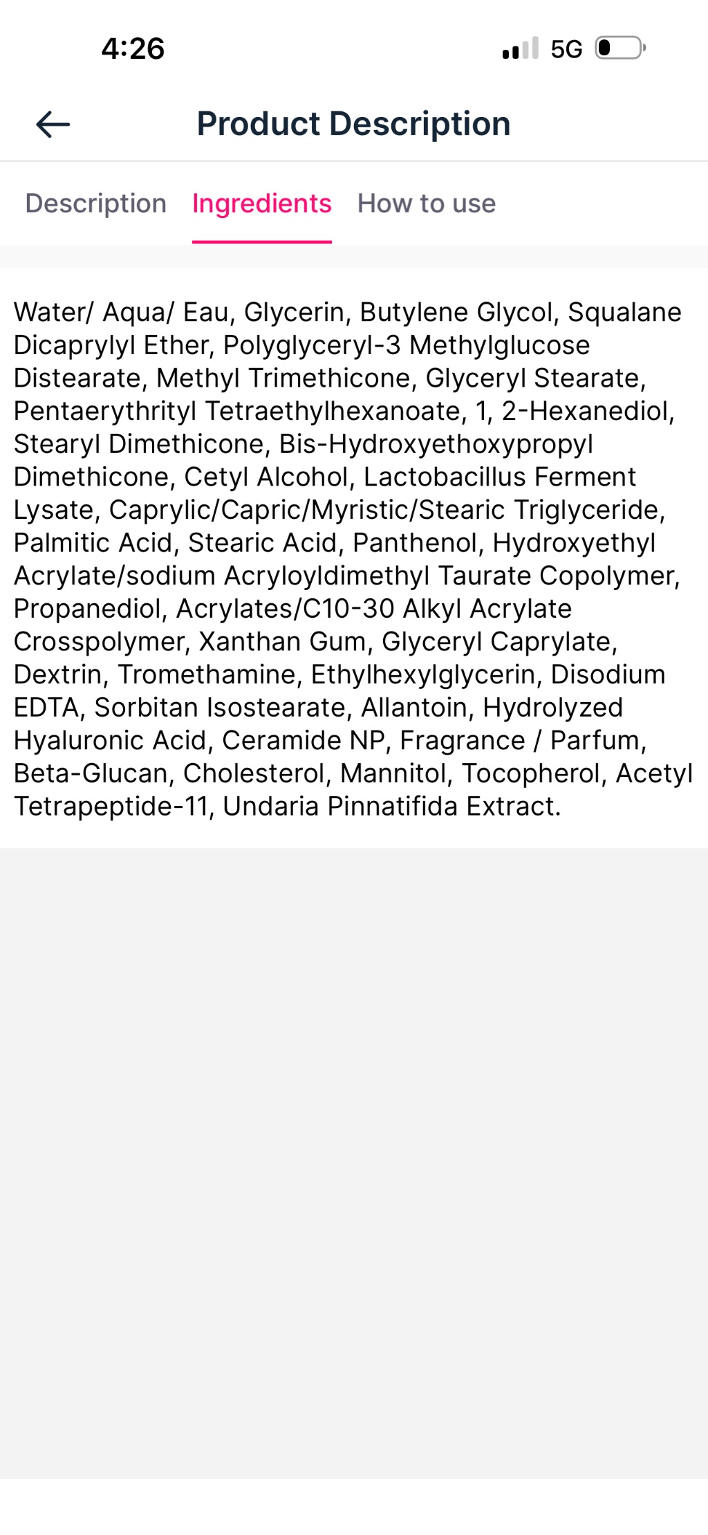 Unknown Brand Moisturizer label