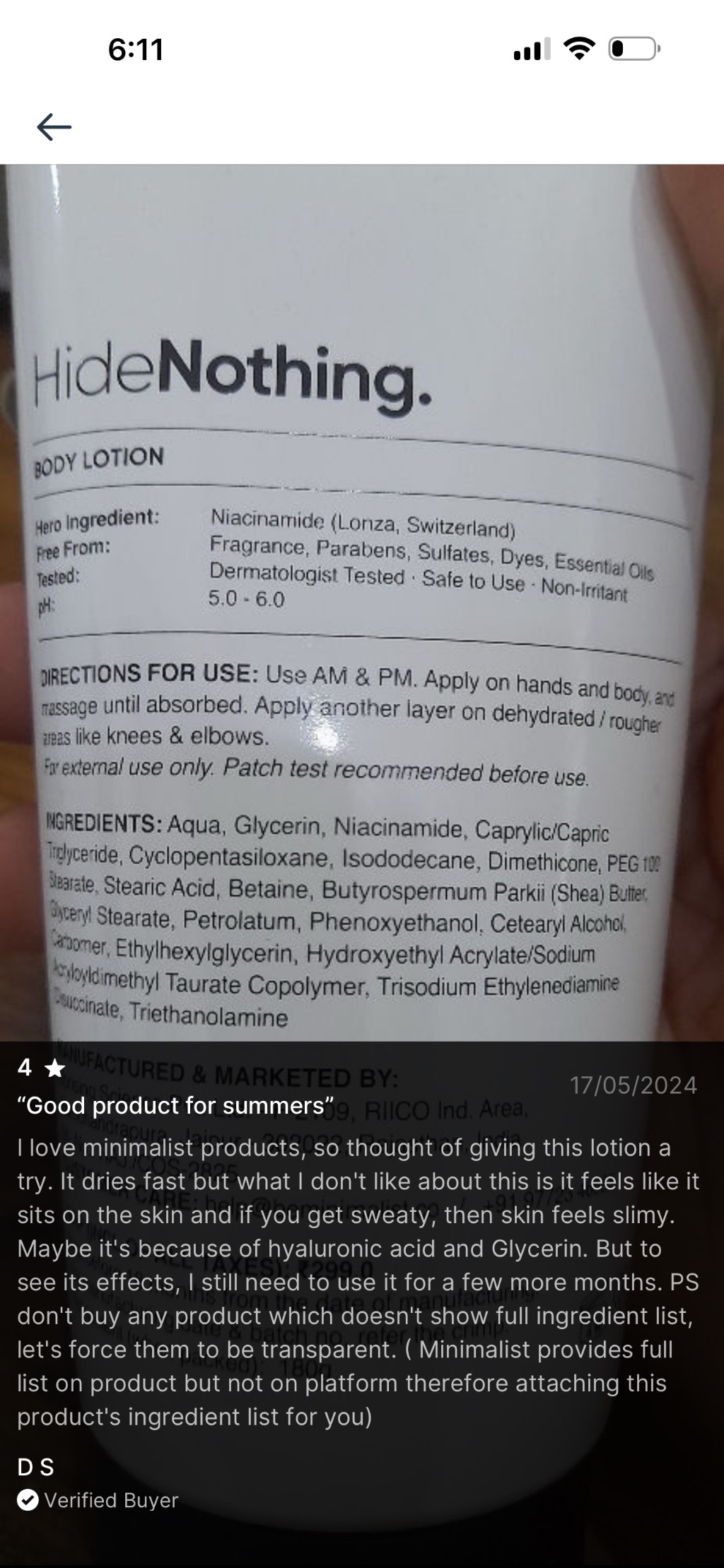 Minimalist HideNothing. Body Lotion