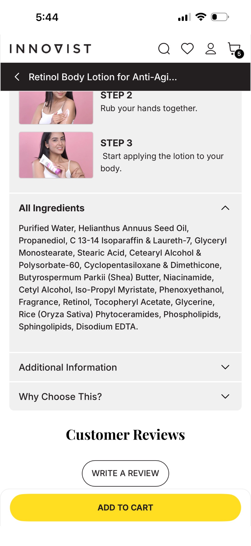 Innovist Retinol Body Lotion for Anti-Aging product label