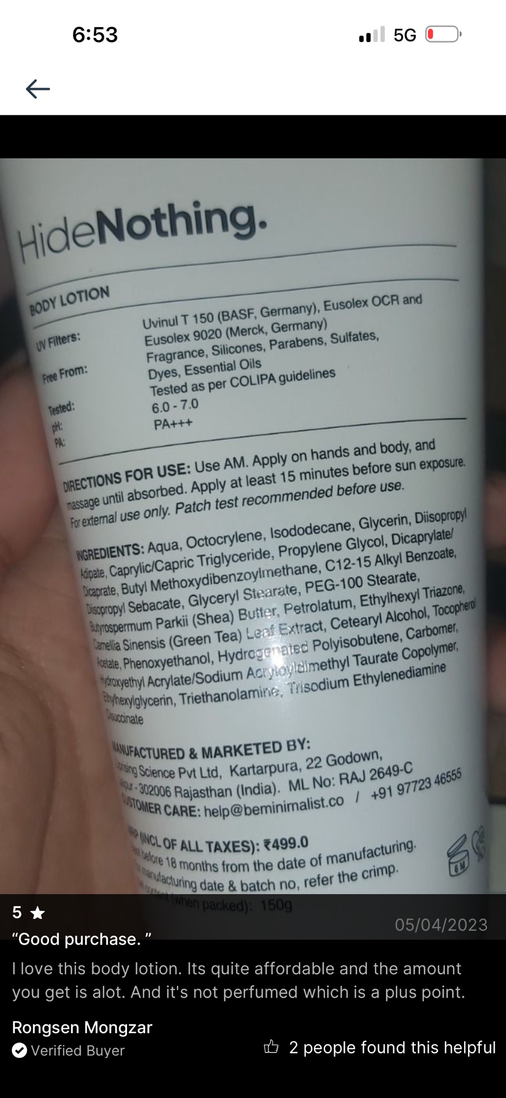 Be Minimalist HideNothing Body Lotion