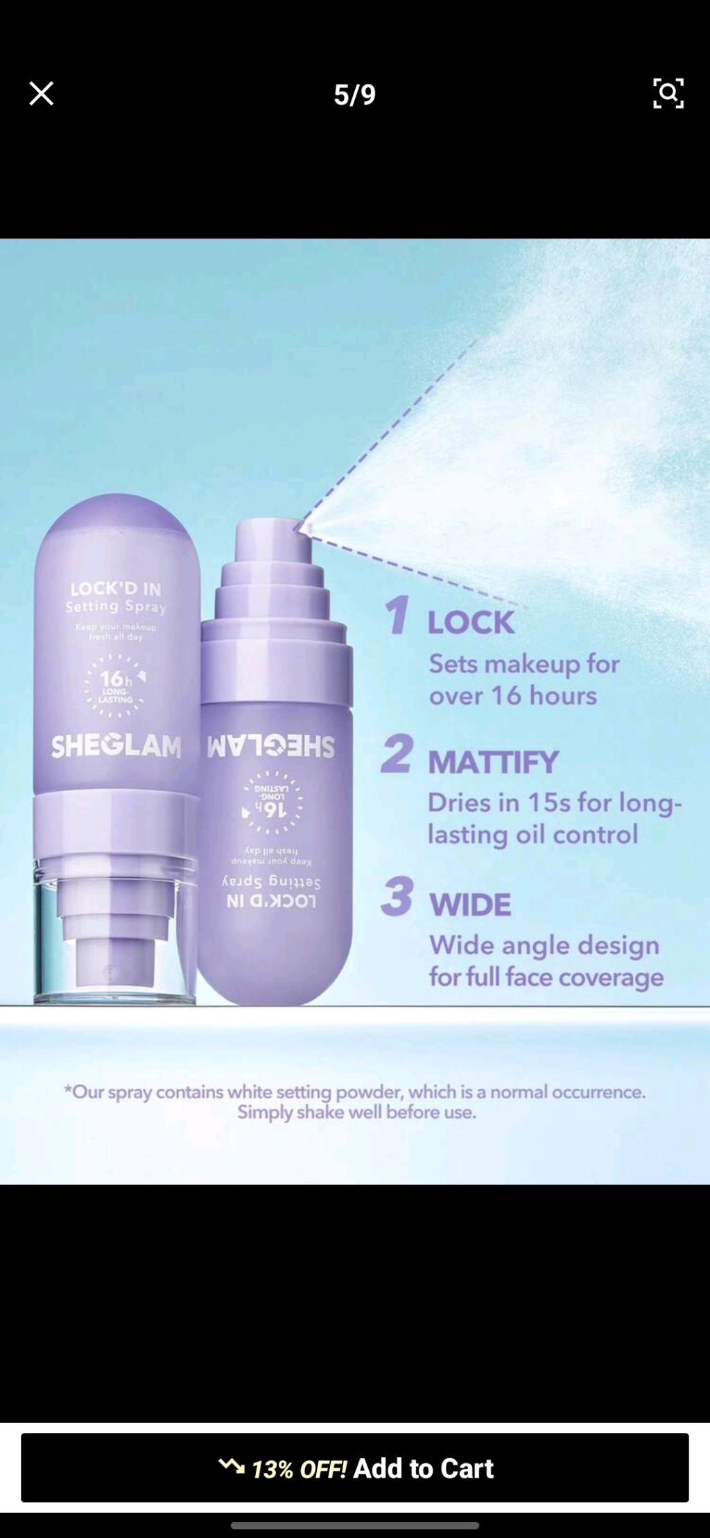 SHEGLAM LOCK'D IN Setting Spray label