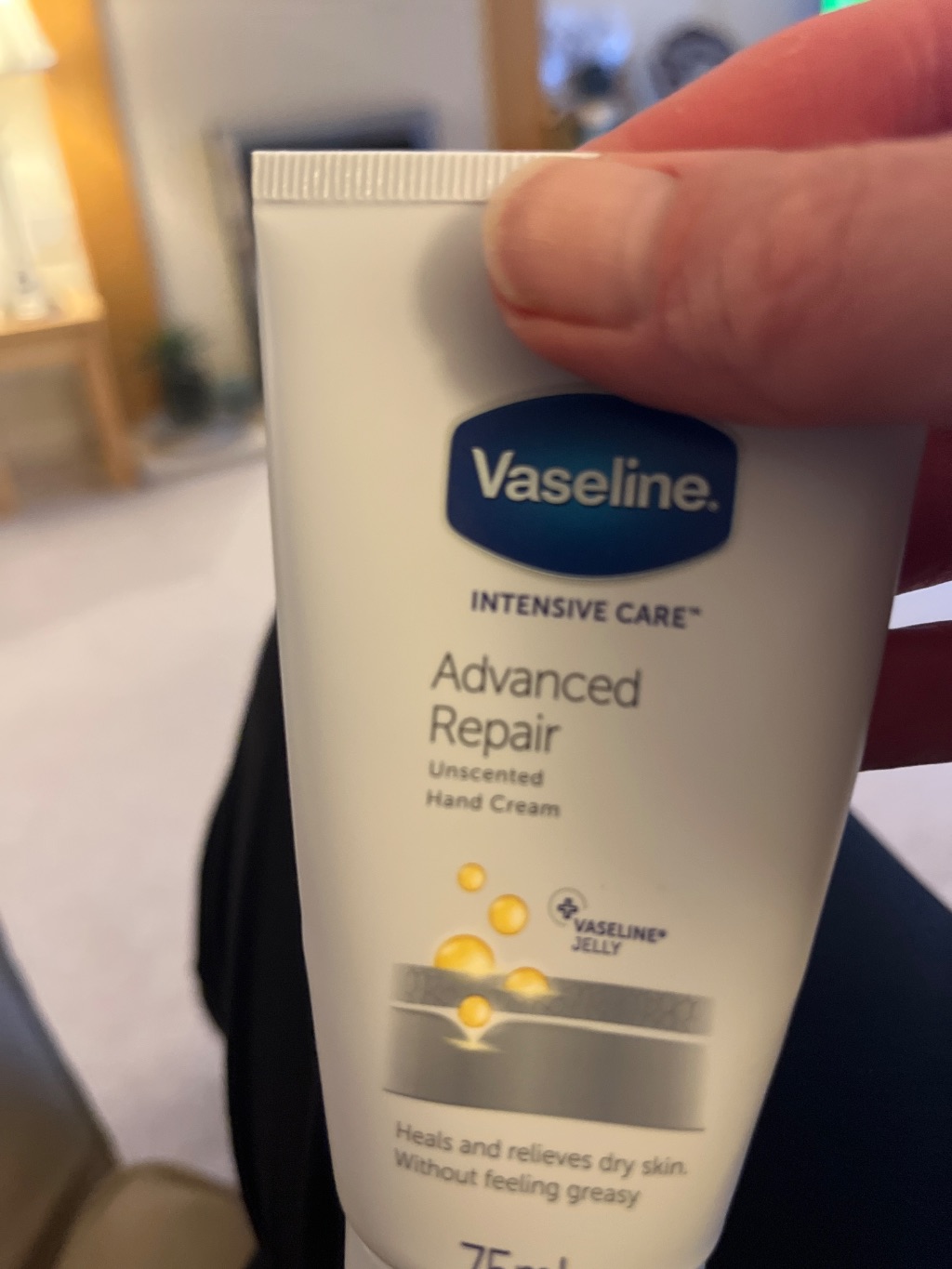 Vaseline Intensive Care Advanced Repair Unscented Hand Cream product label