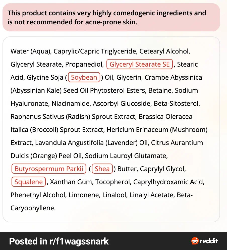 Unknown Moisturizer product label