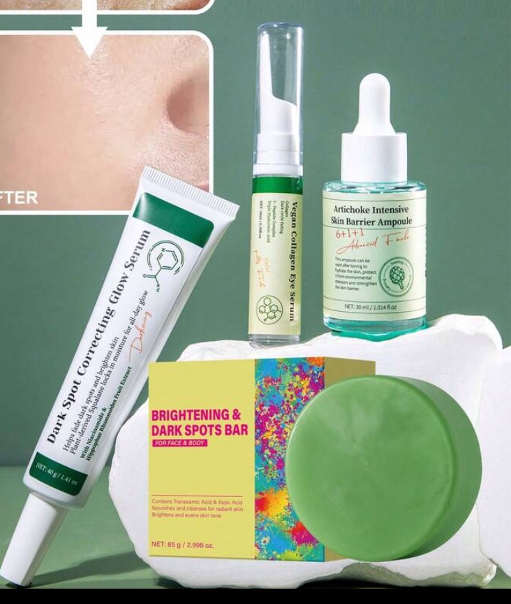 Dark Spot Correcting Glow Serum, Vegan Collagen Eye Serum, Artichoke Intensive Skin Barrier Ampoule, Brightening & Dark Spots Bar