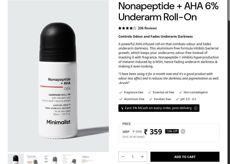 Minimalist Nonapeptide + AHA 6% Underarm Roll-On