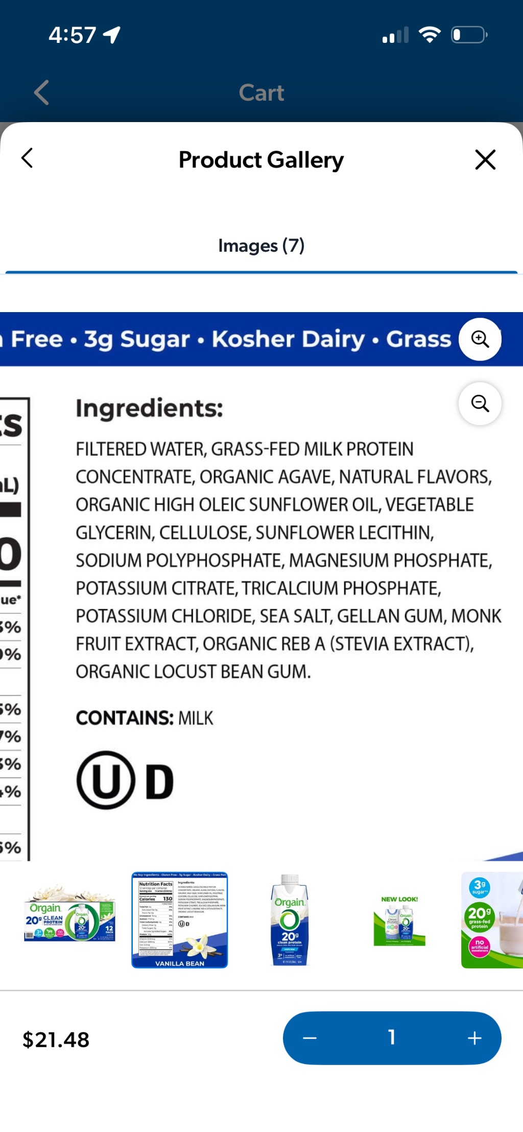Orgain Clean Protein Vanilla Bean label