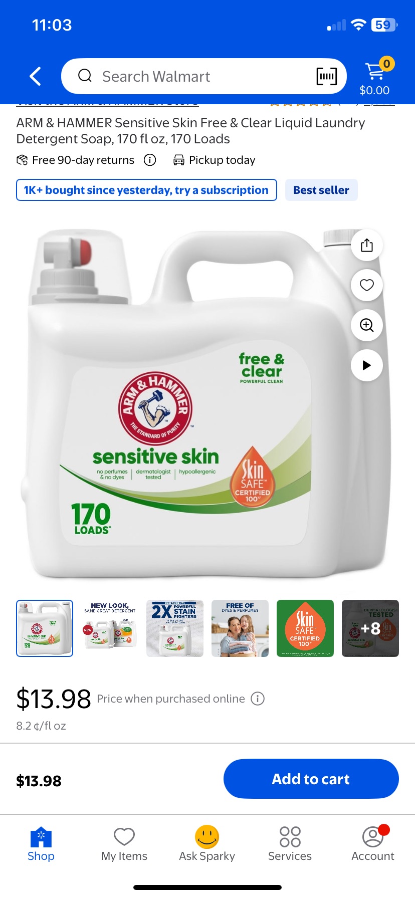 ARM & HAMMER Sensitive Skin Free & Clear Liquid Laundry Detergent product label
