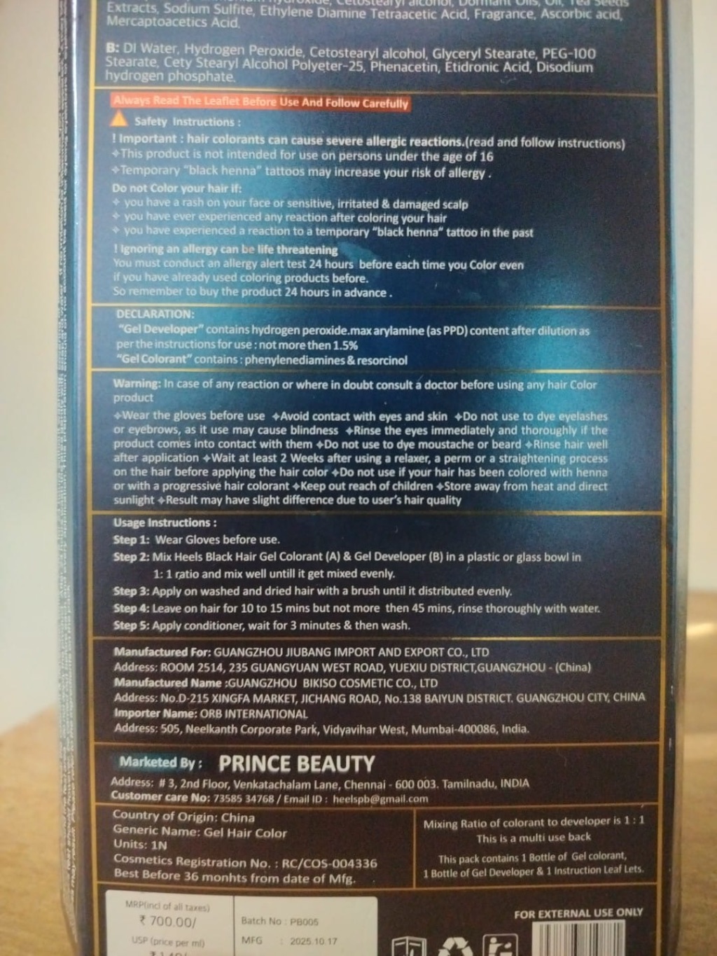Heels Black Hair Gel Colorant