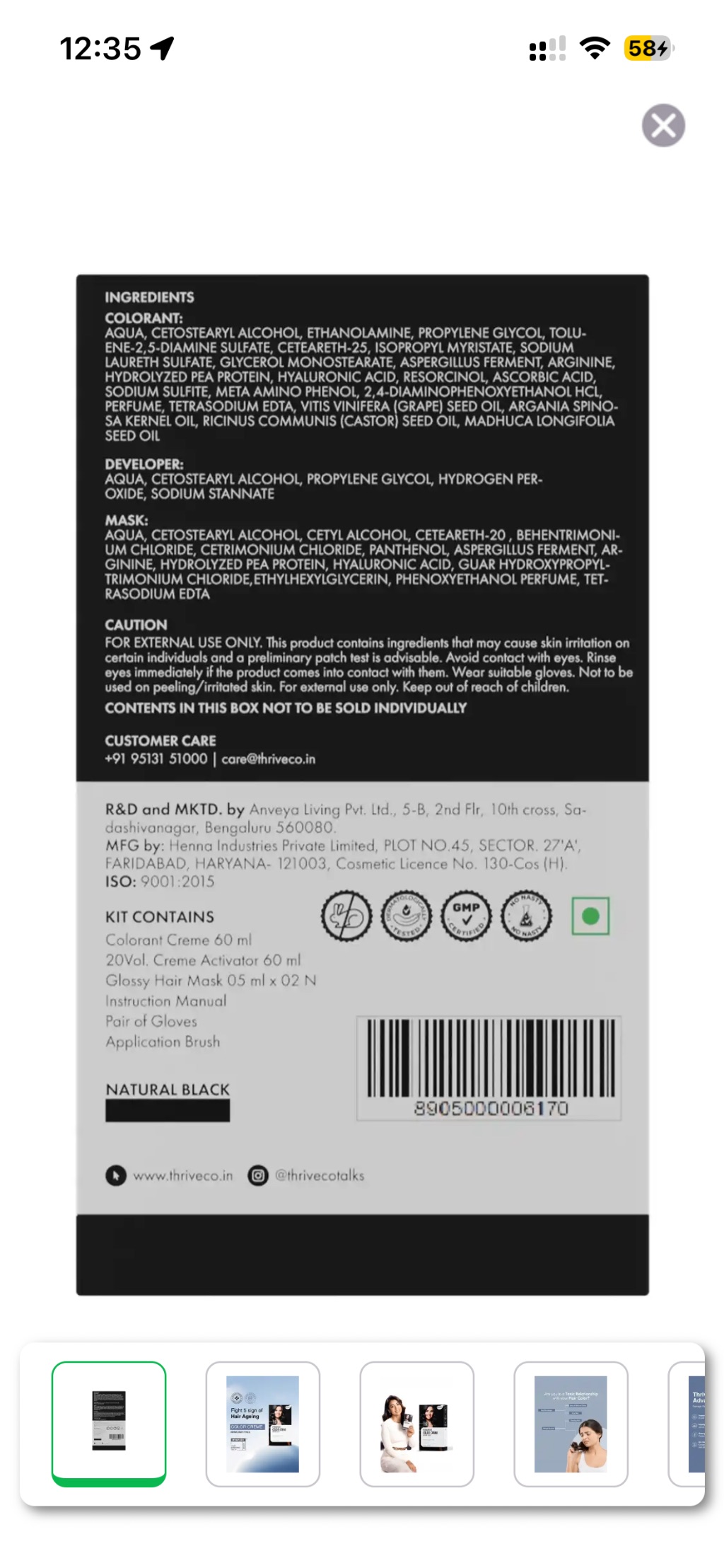 ThriveCo Hair Colorant Kit (Natural Black)