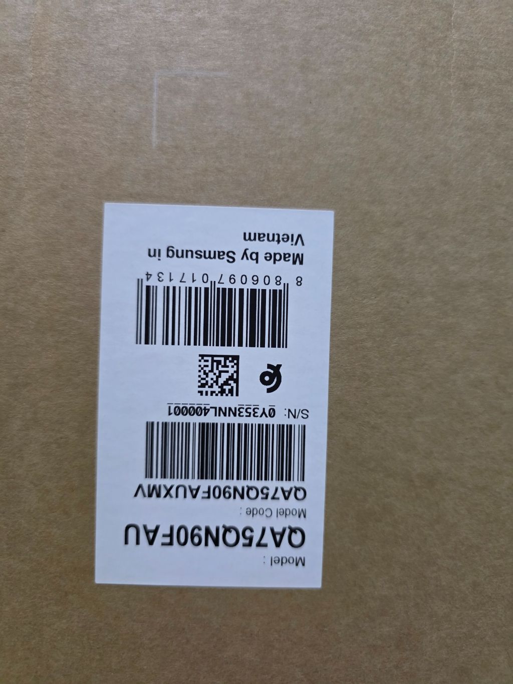Samsung QA75QN90FAU label