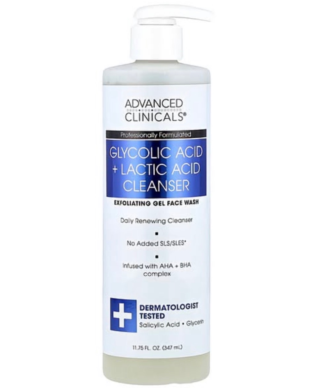 Advanced Clinicals Glycolic Acid + Lactic Acid Cleanser label