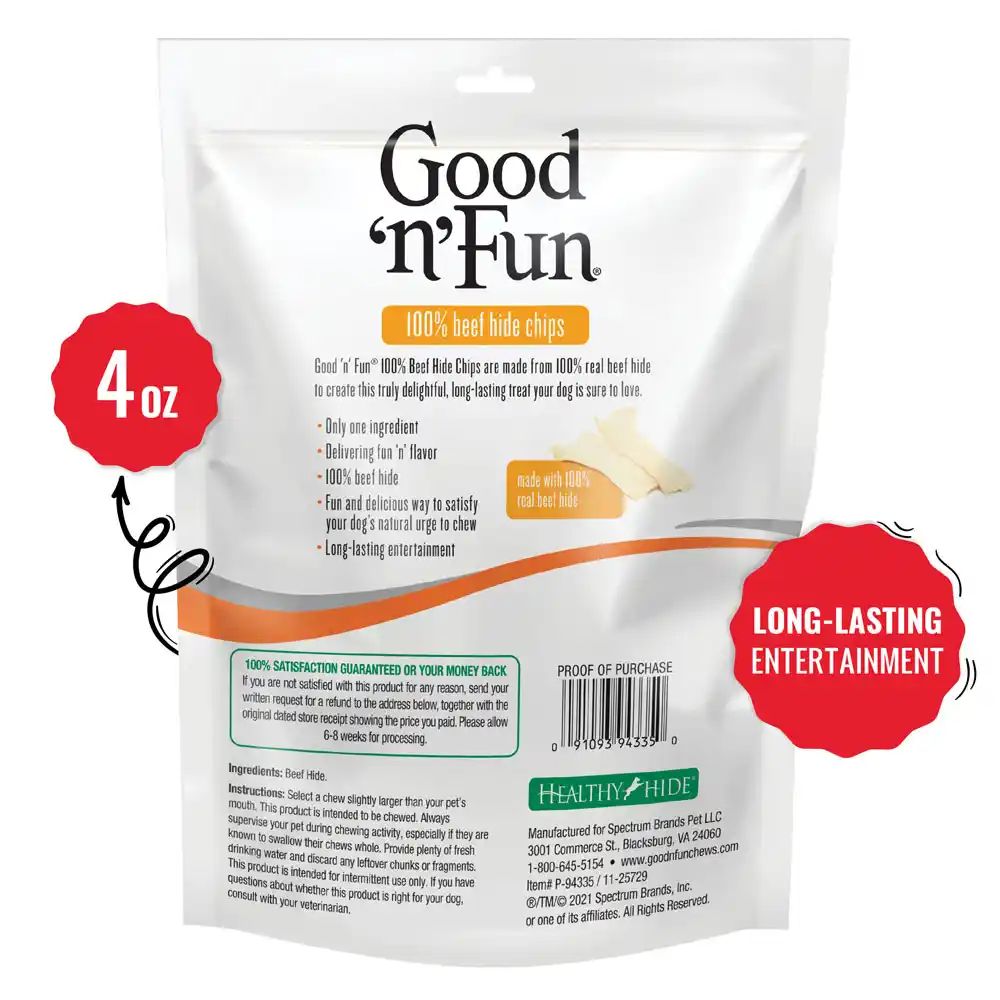 Good 'n' Fun 100% Beef Hide Chips label