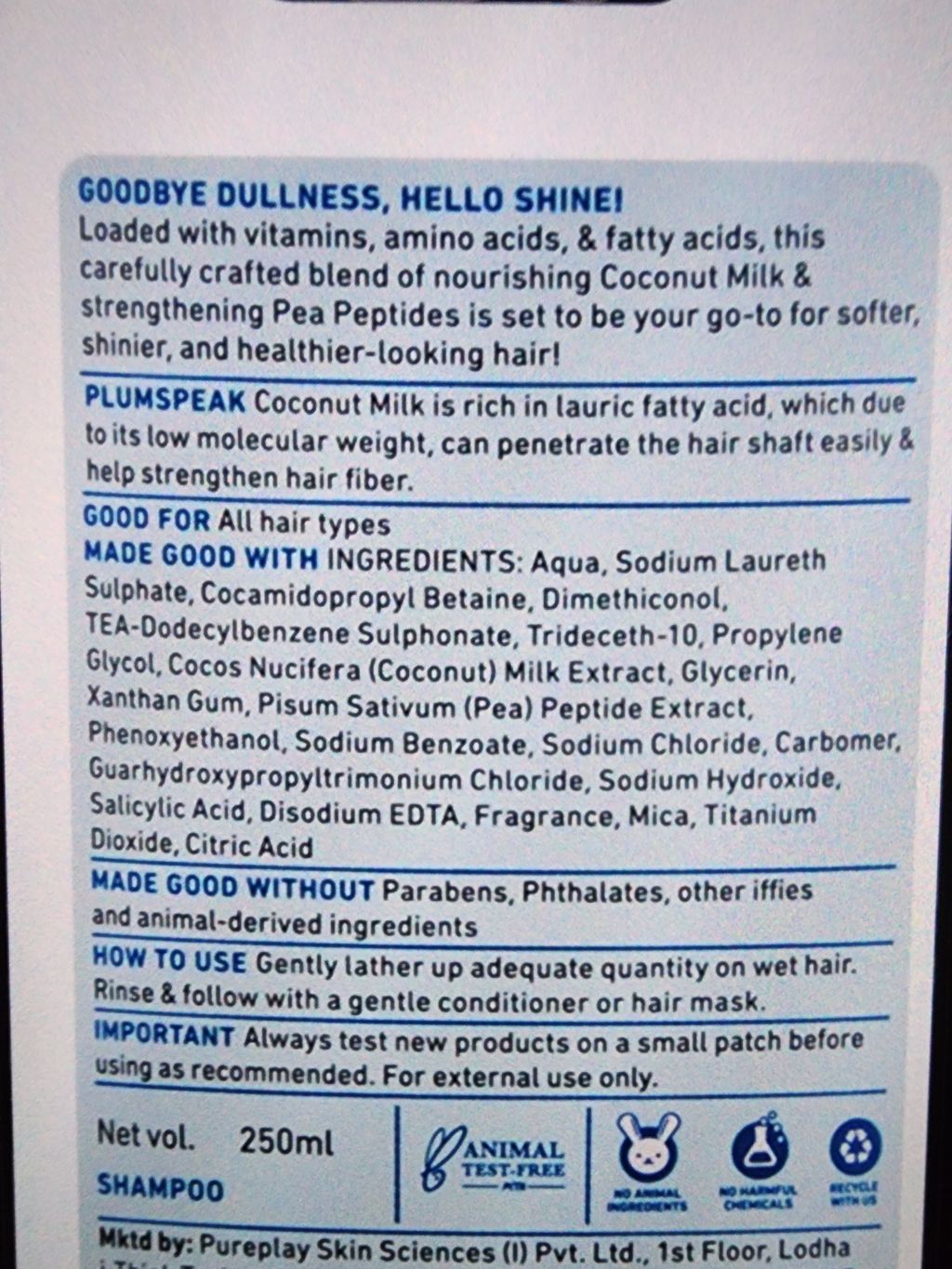 Plumspeak Coconut Milk Shampoo