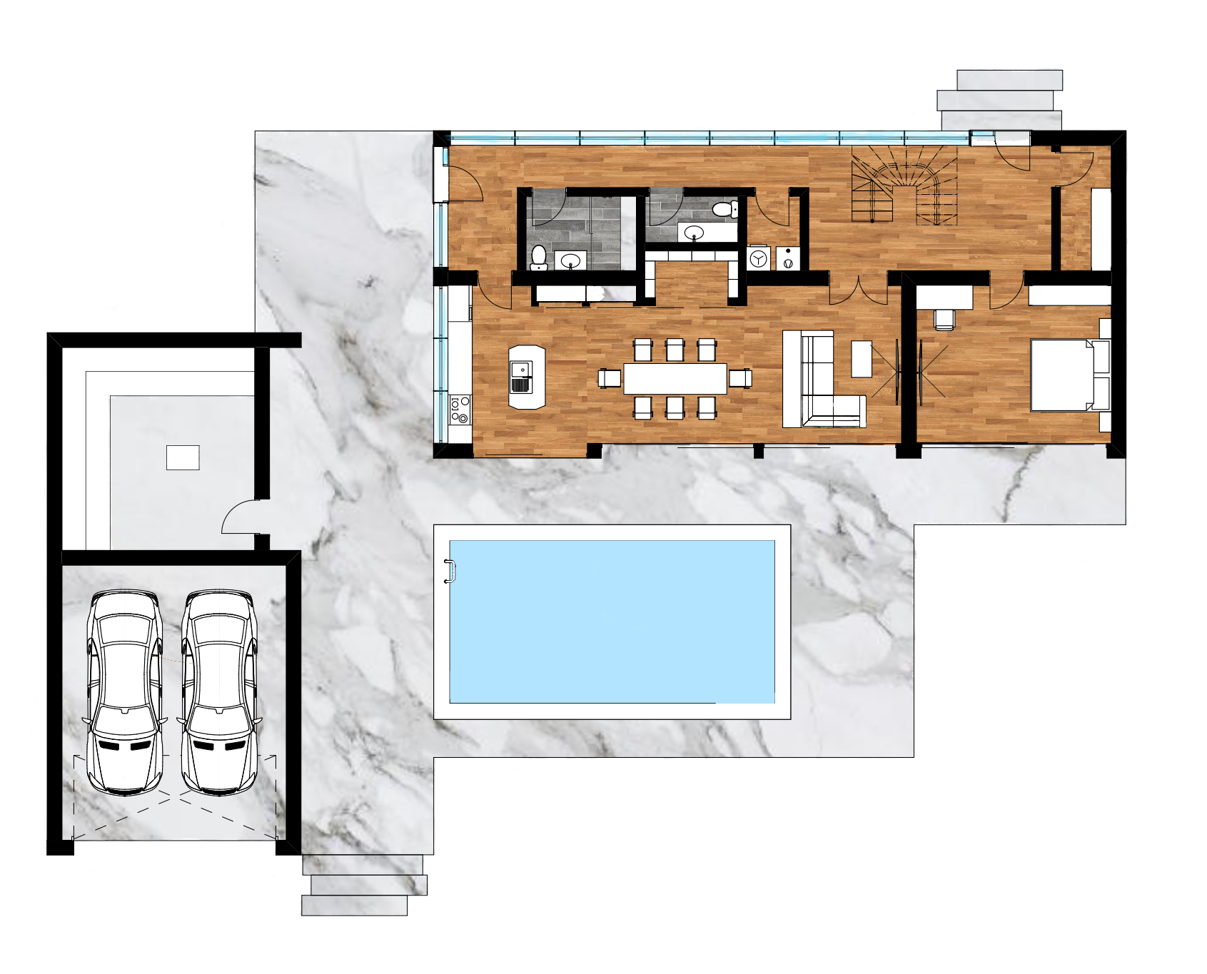 Ground floor plan of a villa with pool