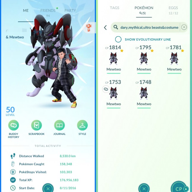 Pokemon Go Account – 171-LV 50 Mystic (5 Armor Mewtwo Tradeable-2016 Start Date-Hundo Zamazenta-Hundo Kyogre-640 Shiny-31 PRP-8.9 Mill Stardust-157 Hundo)