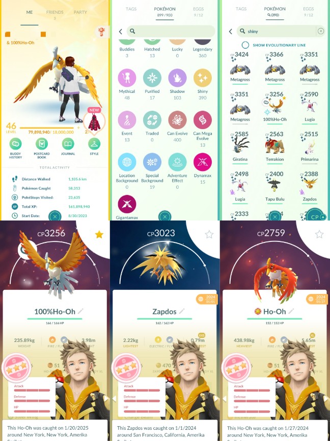 Pokemon Go Account – 160-LV 46 Instinc (Shundo Hooh-390 Shiny-24 Shiny Legendary-12 Mill Stardust-Hundo Zapdos-Hundo Hooh-Hundo Stakataka)