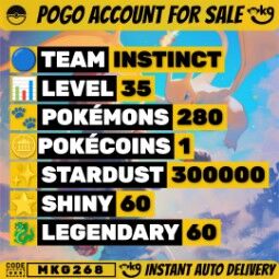 Pokemon Go Account – POGO Lvl 35 60 Shiny & Legendary Team Instinct | iOS/Android ! MKG268