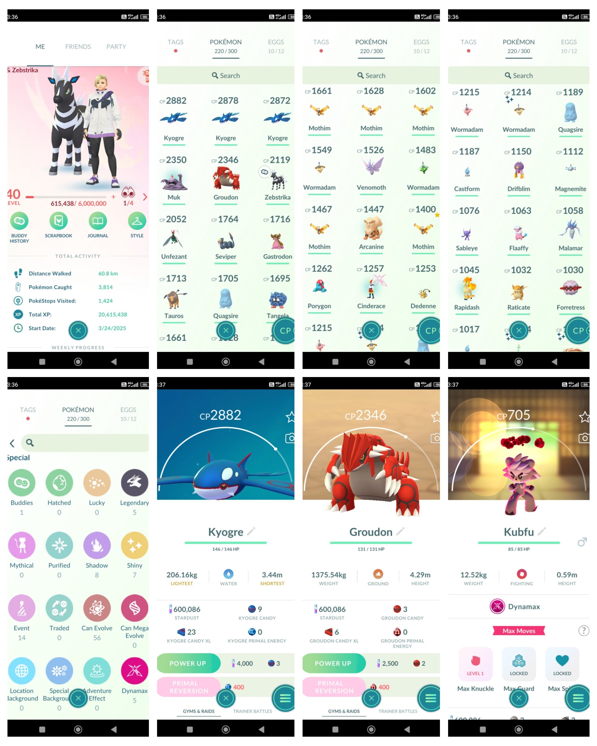 Pokemon Go Account – ps133~40 LVL~Kyogre~Groudon~Kubfu~5 Legendary~7 Shiny~600K Stardust~Red Team~Best Starter