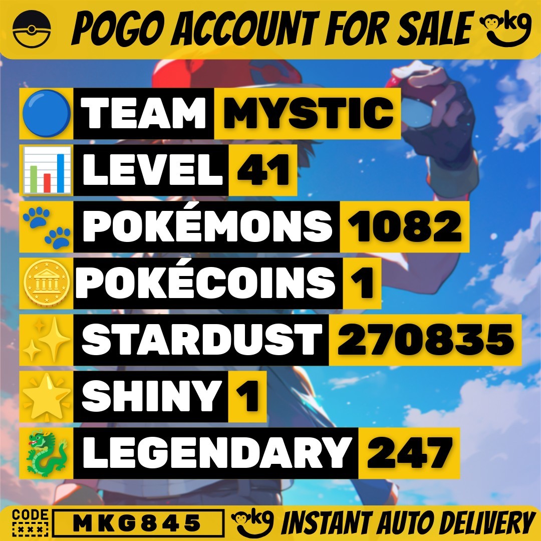 Pokemon Go Account – LEVEL 41 (MYSTIC) 1082/1200 Pokémon | 247 Legendary | 6xMewtwo | 9×3000+ CP Pokémon | 270,835 Stardust | 12 Legendary+Shiny | Instant De…! MKG845