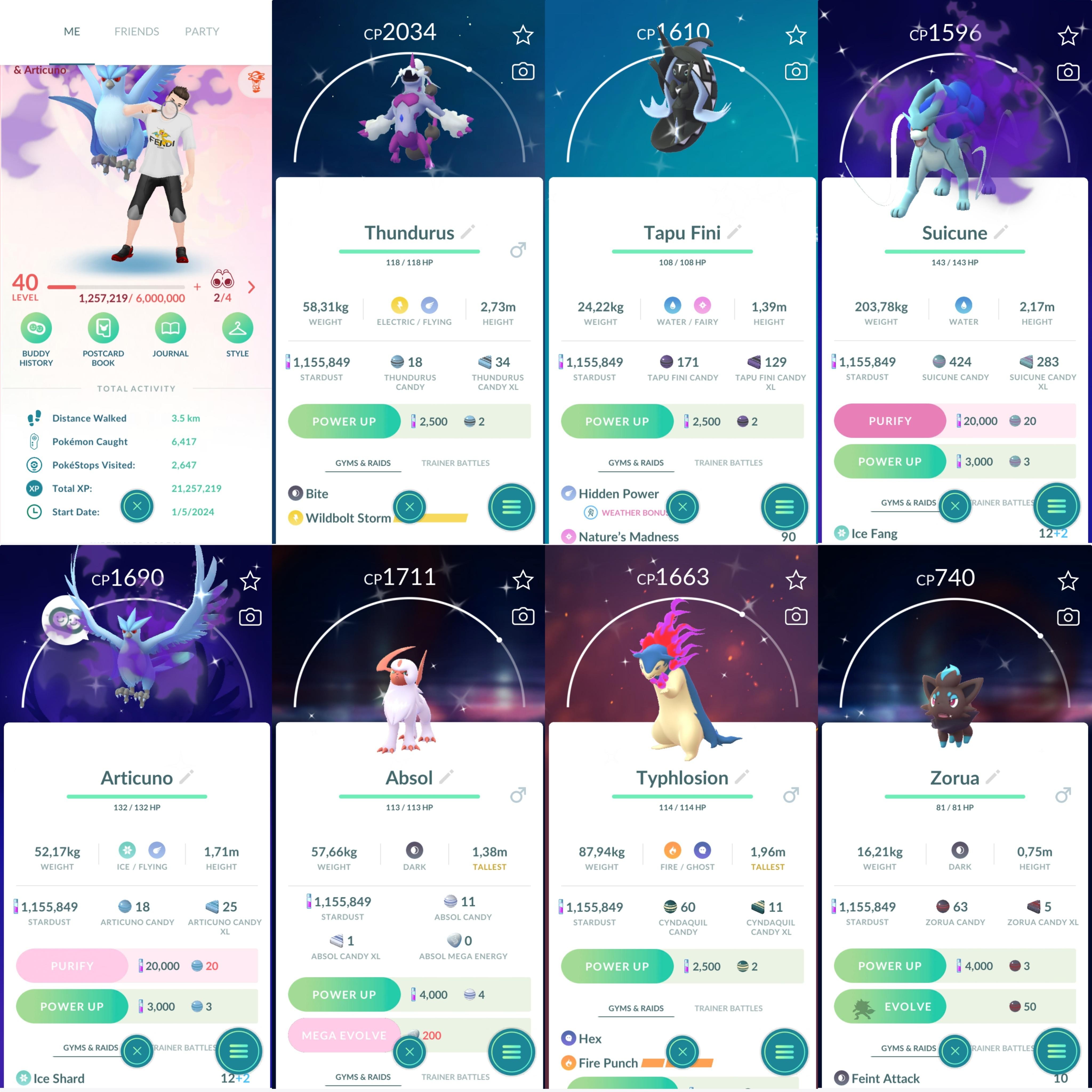 Pokemon Go Account – 1055 LV40 Suicune100 Venusaur100 Shiny: zorua, mawile, delcatty, numel, zigzagoon, shadow suicune, shadow articuno