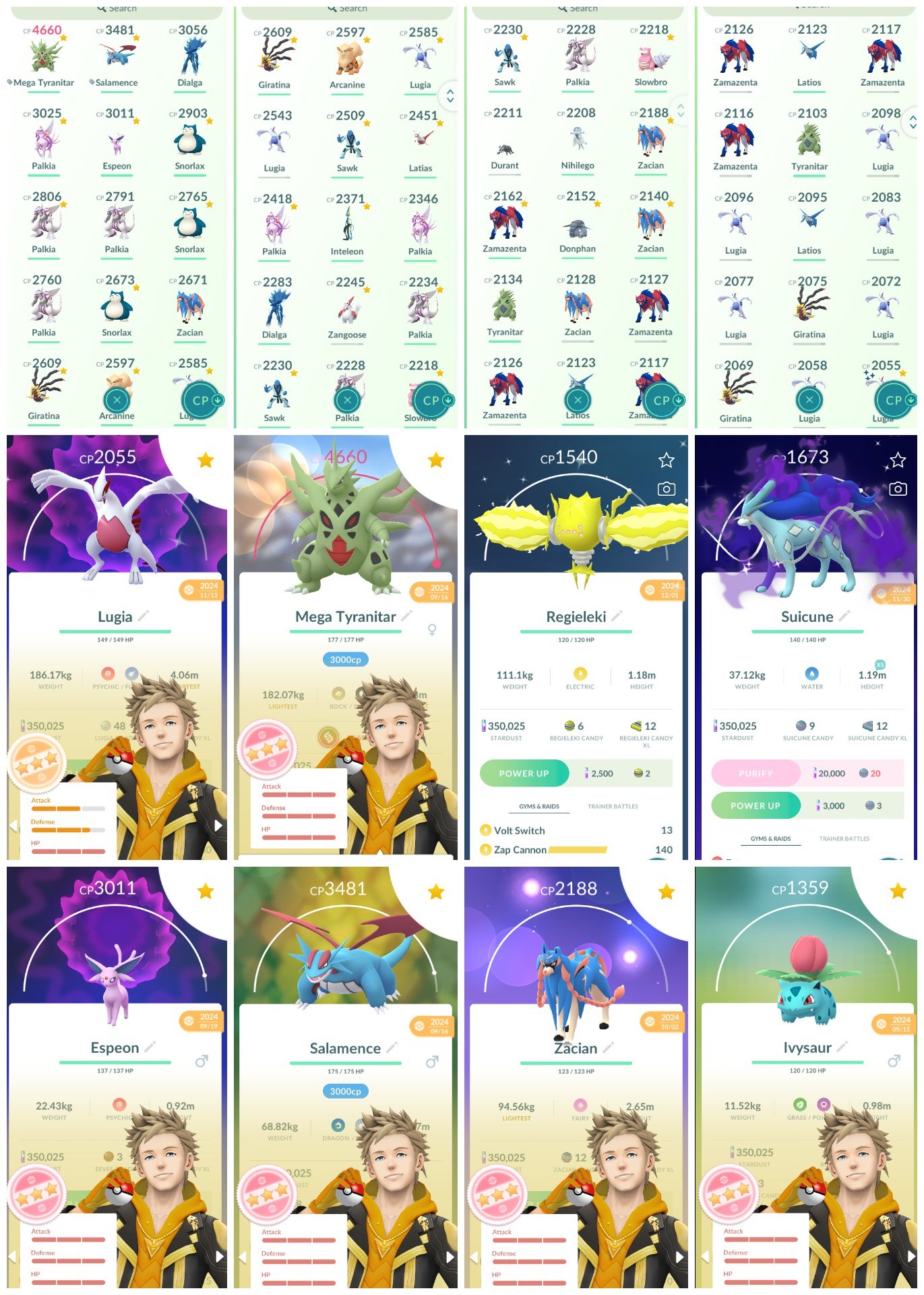 e102 IV100 Zacian, IV100 Mega Tyranitar 4.6K, 50 Legendary, 50 Shiny, 51 IV100, Shiny Regieleki, Shadow Suicune, Lugia (IOS/Android)