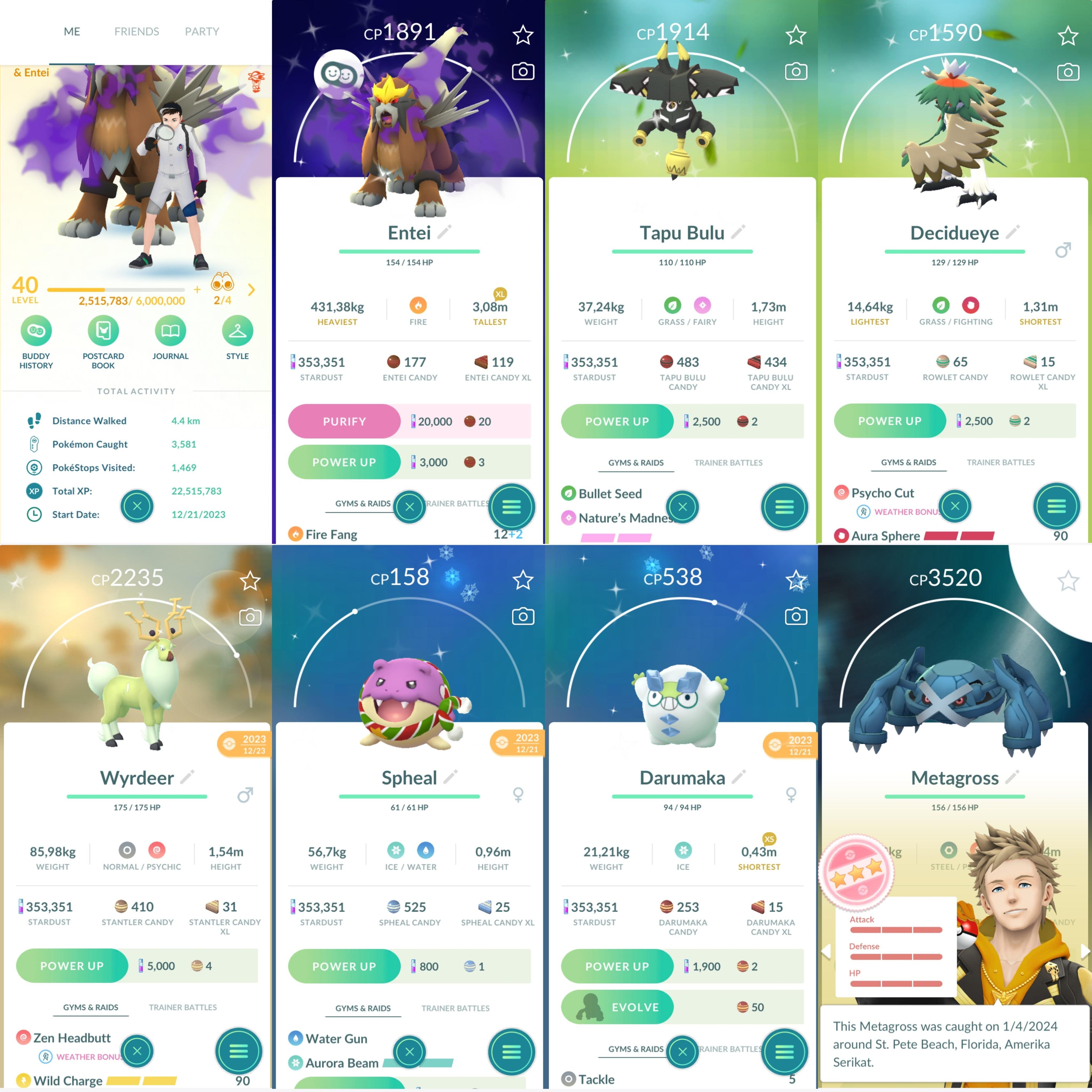 978 LV40 Metagross100, Salamence100, Venusaur100, Shiny: Shadow Entei, Gardevoir, Wailmer, Tapu Bulu, Hisui Decidueye (IOS/Android)