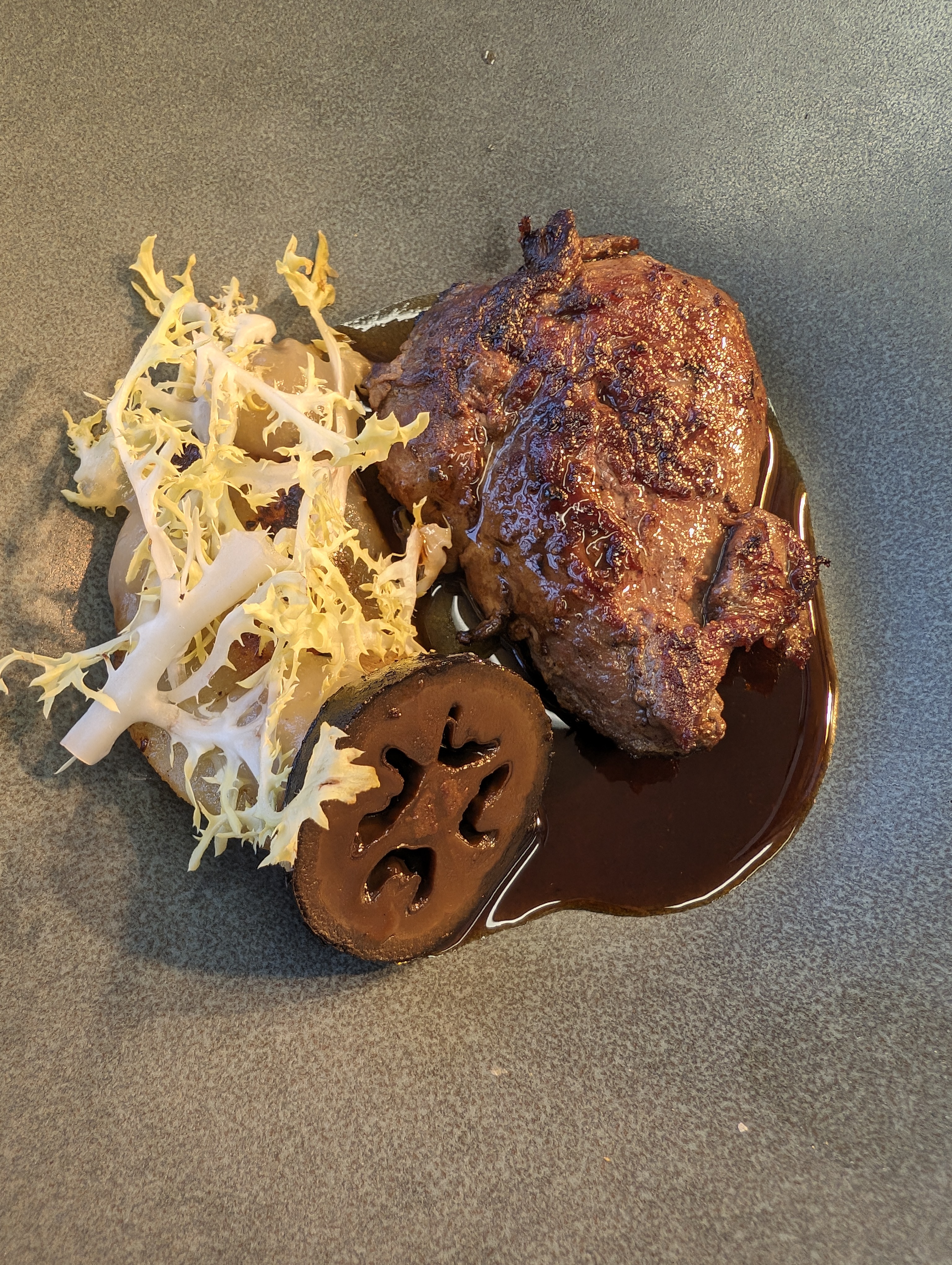 Quail with pickled walnut