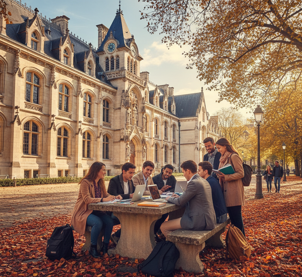 Eiffel Tower with students