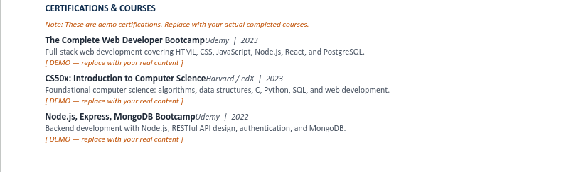 Certifications Section