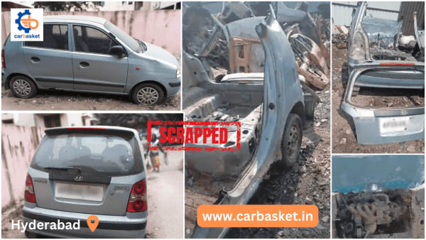 Hyundai Santro car pickup for scrap in Hyderabad Telangana by CarBasket - scrap car buyers and authorized vehicle recycling company