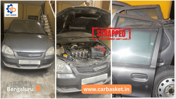 Tata Indica car pickup for scrap in Bangalore Karnataka by CarBasket - old taxi car scrapping and authorized recycling service