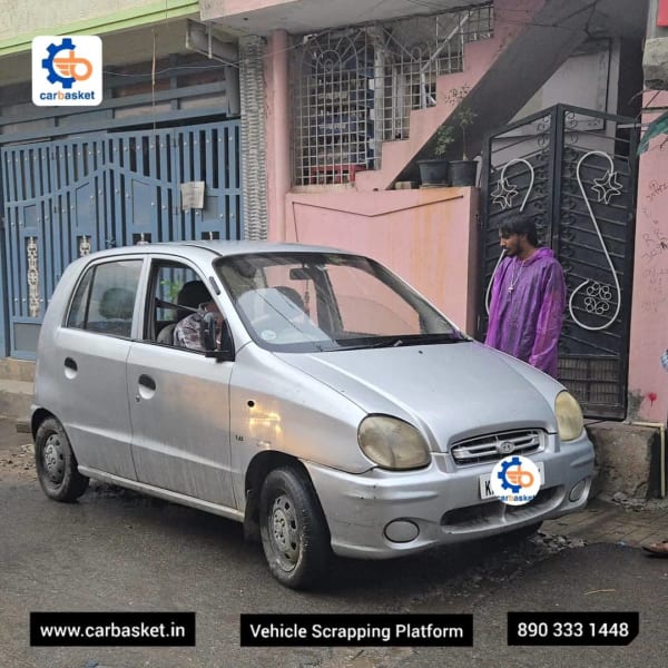 Santro car loaded for scrap pickup in Bismillah Nagar Bangalore by CarBasket - trusted old car scrapping and deregistration support