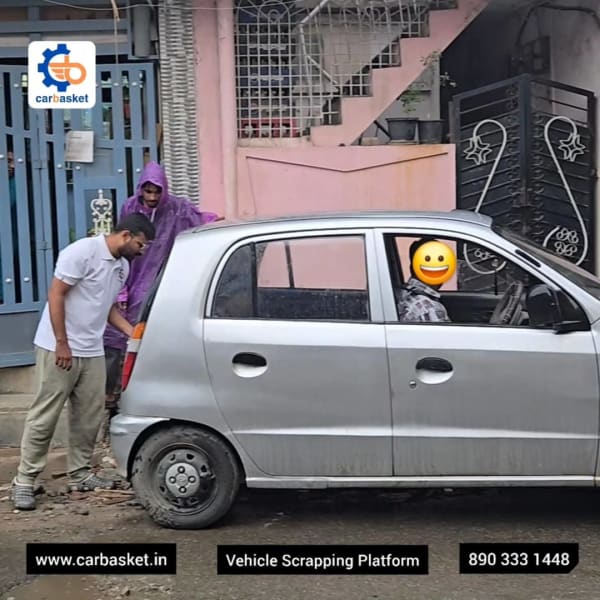 Santro car scrapping service near BTM Layout Bangalore by CarBasket - scrap car buyers, RC cancellation and doorstep vehicle pickup