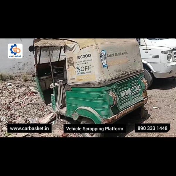Auto rickshaw loaded for scrap pickup in Indore by CarBasket trusted partner - authorized commercial vehicle recycling service