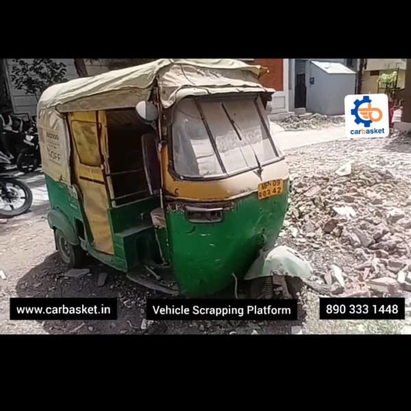 Old auto rickshaw scrapping service in Indore Madhya Pradesh by CarBasket - three wheeler scrap buyers and vehicle dismantling