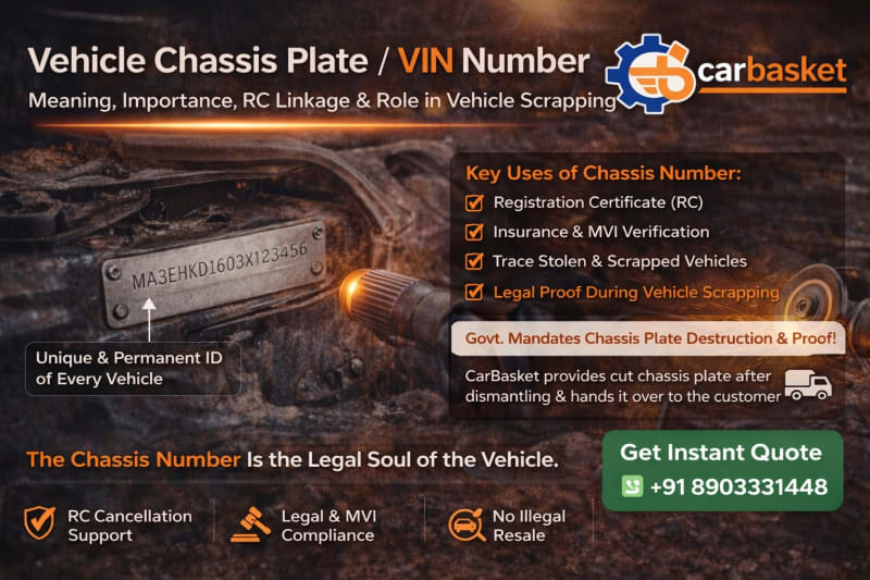 Vehicle Chassis Plate / VIN Number: Meaning, Legal Importance, RC Linkage & Role in Vehicle Scrapping
