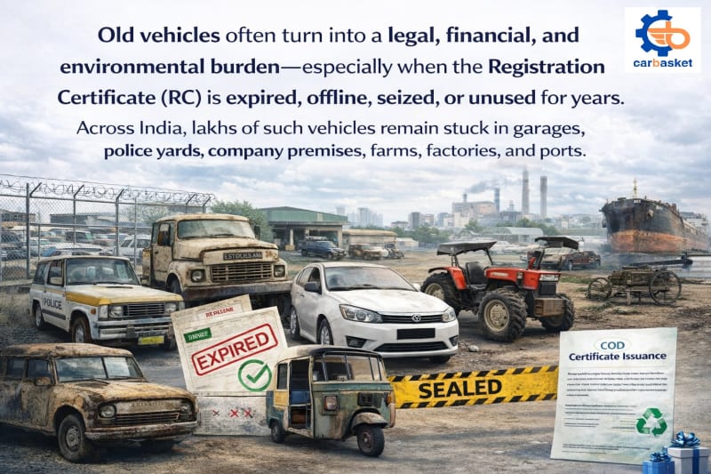 Carbasket Recycles Vehicles with Old RC, Offline Registration, Seized or Unused Vehicles Across India