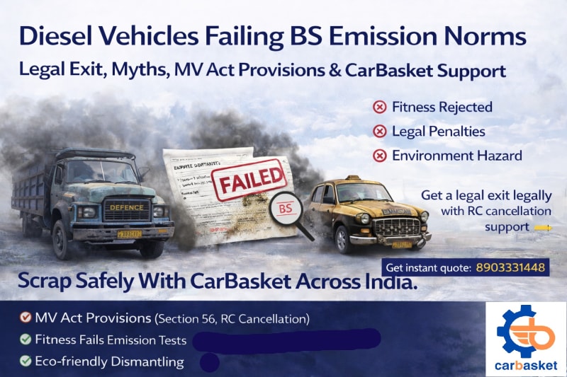 Diesel Vehicles Failing BS Emission Norms: Legal Exit, Myths, MV Act Provisions & How Carbasket Helps