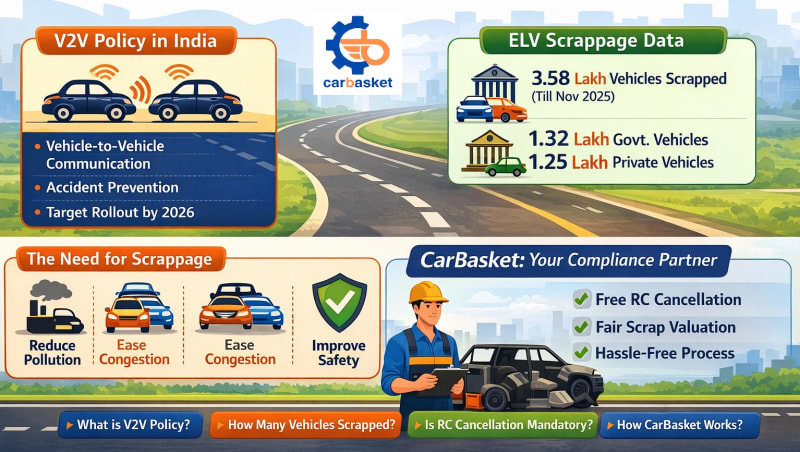 V2V Policy India + ELV Scrappage Data, Vehicle Density, MVI Act Provisions & Carbasket Platform 