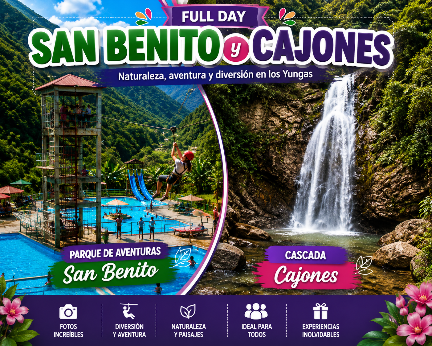 🏞️✨ CASCADA CAJONES + PARQUE DE AVENTURAS SAN BENITO ✨🏞️