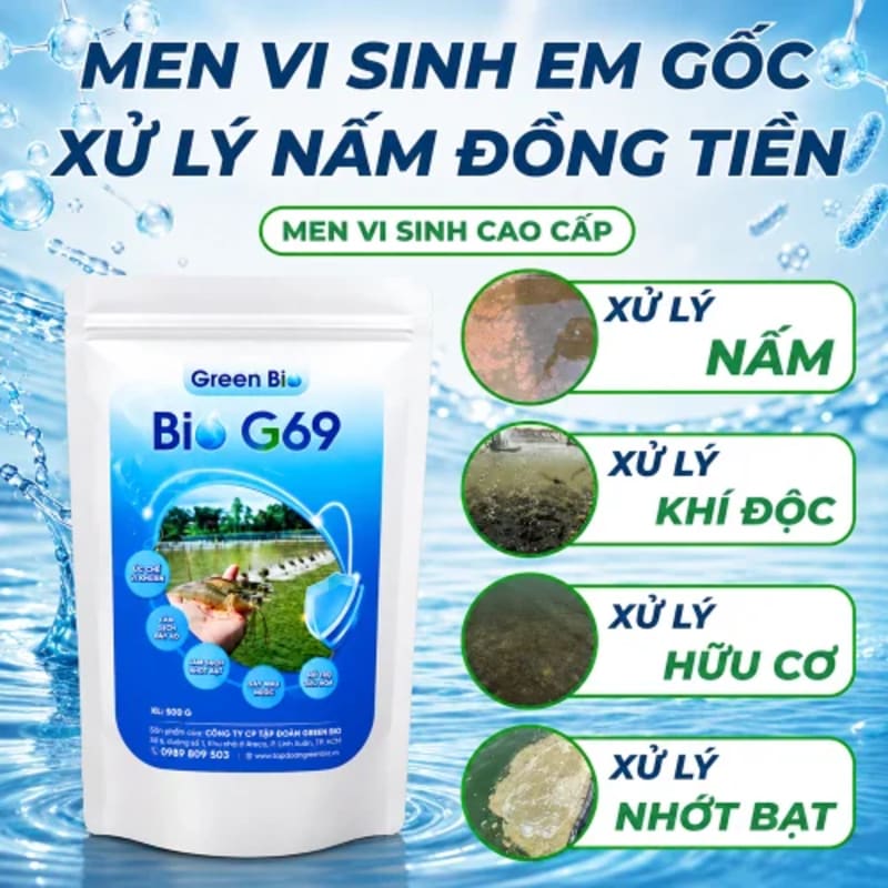 Bio G69 - Men vi sinh EM gốc xử lý nấm đồng tiền, sạch đáy ao