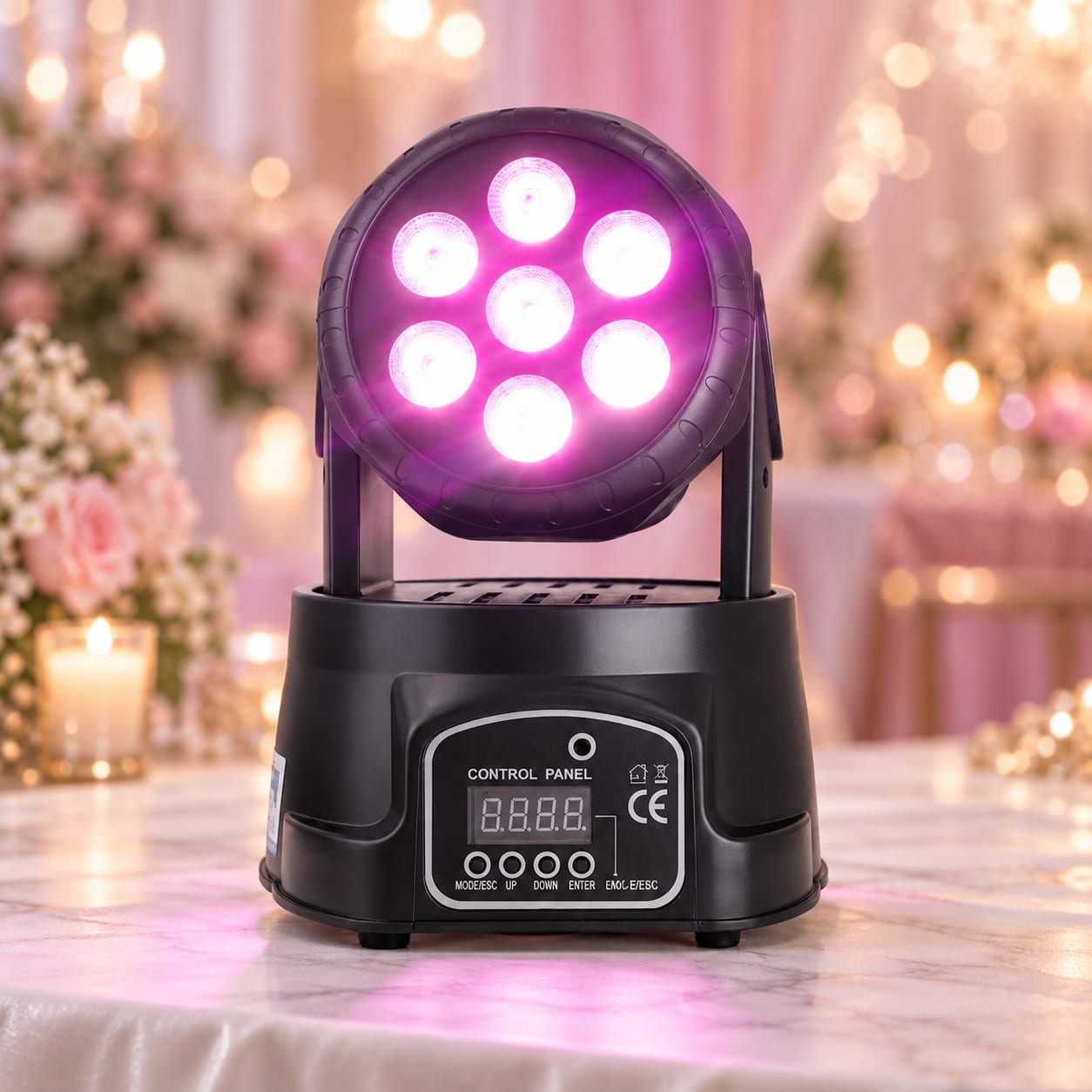 Cabeza móvil wash LED iluminando en rosa para fiesta de quince años