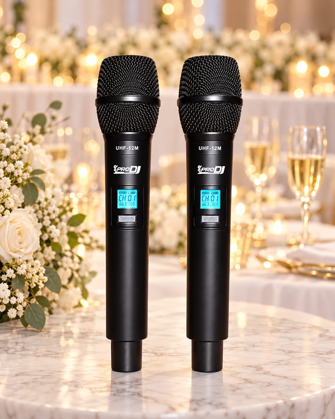 Dos micrófonos inalámbricos ProDJ UHF-12M en recepción de boda