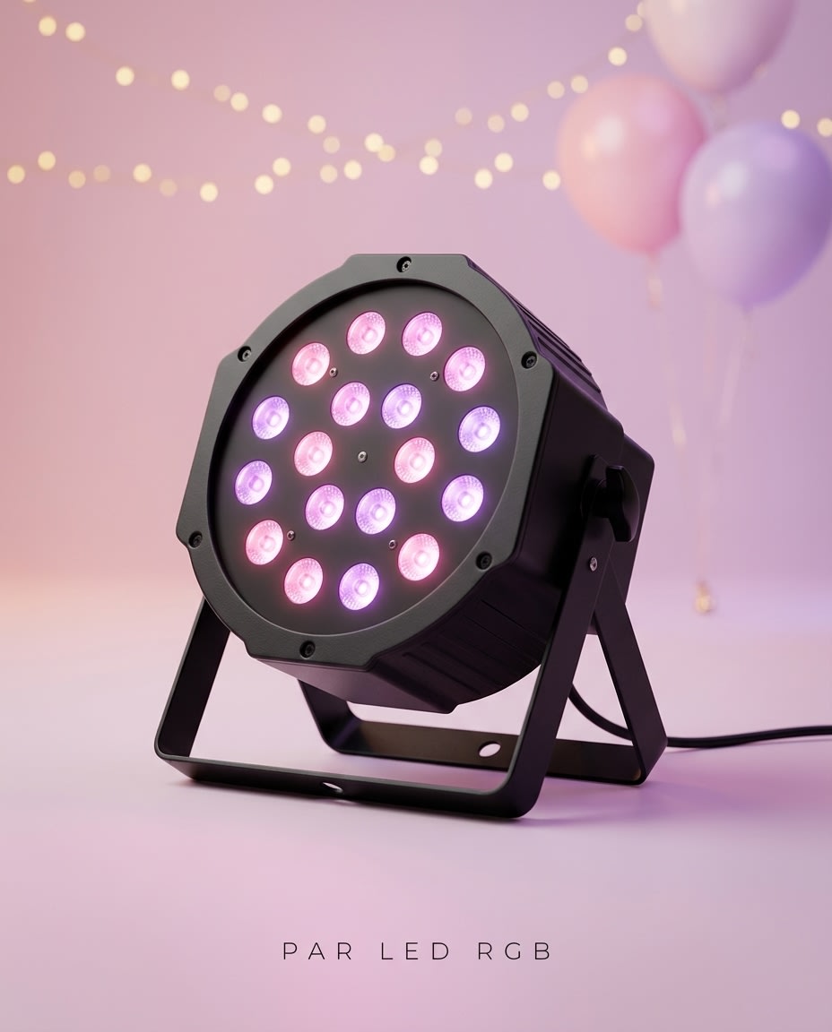 Luz par LED RGB iluminando en rosa y violeta para fiesta de quince años