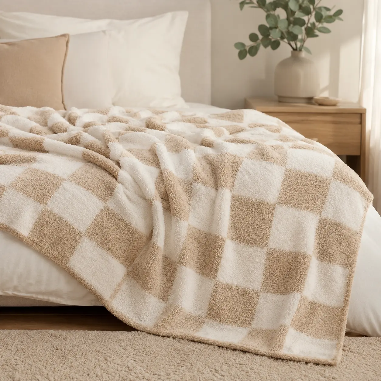 Cozy Beige Checkered Throw
