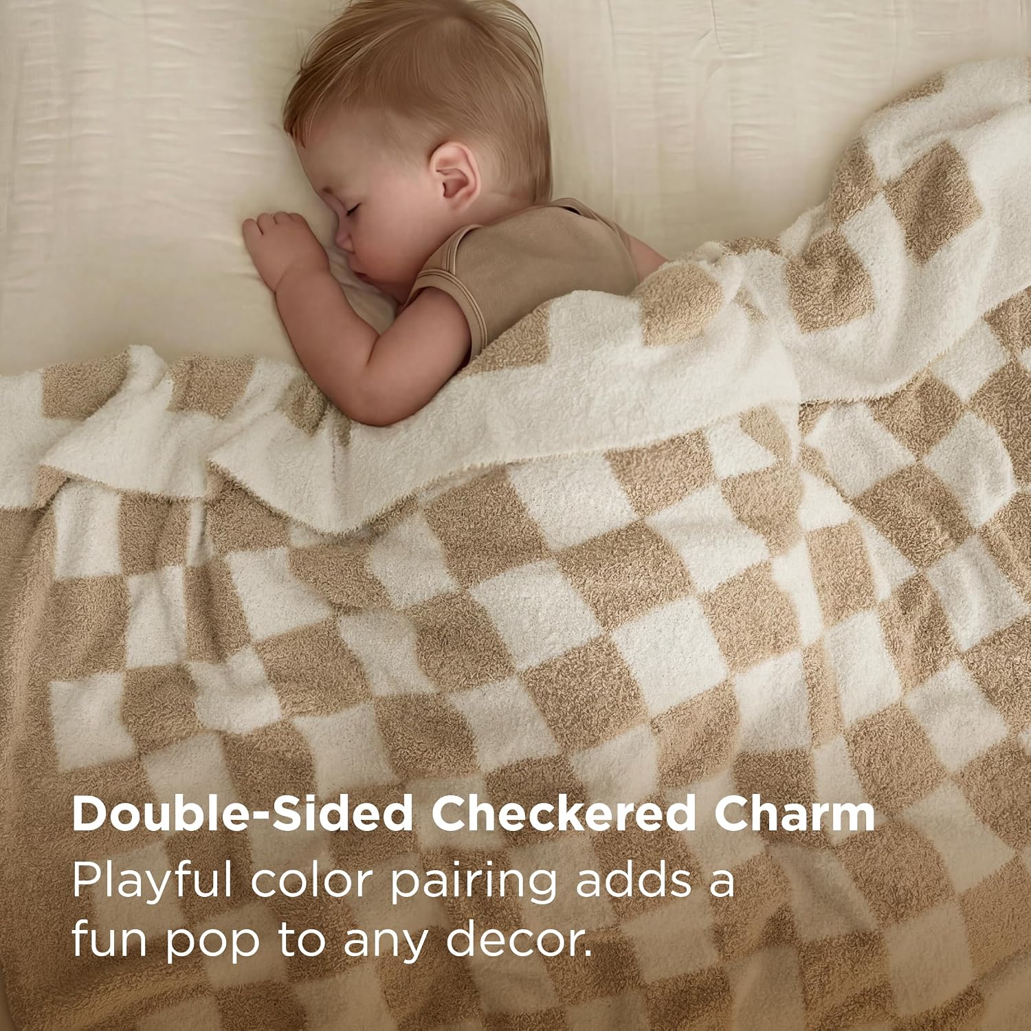 Cozy Beige Checkered Throw